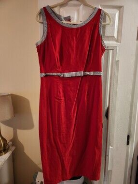 Pinup Couture Red Midi Dress with Silver Trim